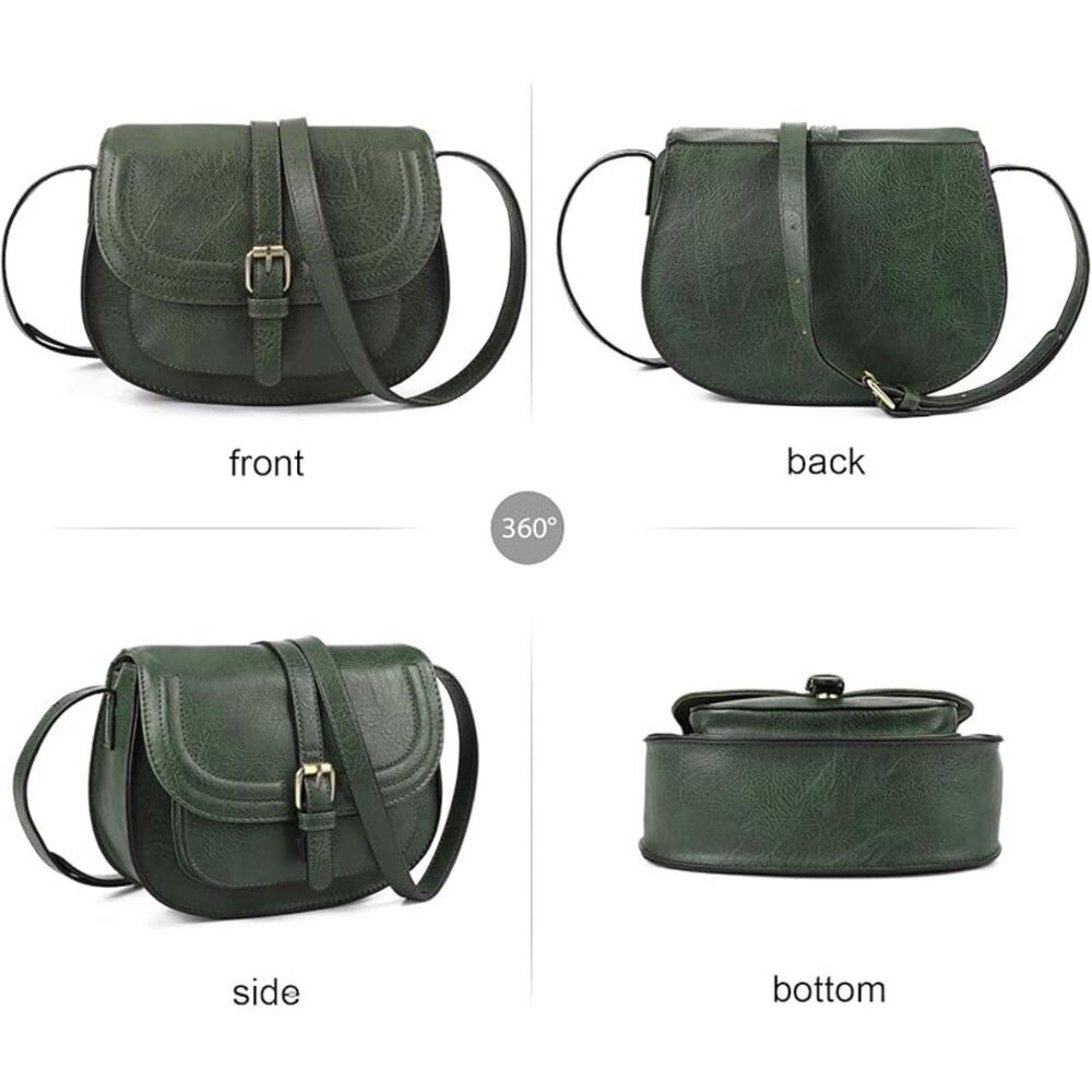 Women Green Imported Vegan Leather Small Saddle Purse Cross Body Handbags - Picture 2 of 4